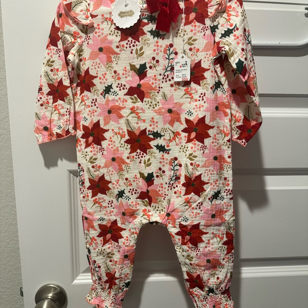 Mud Pie Red and Pink Floral Footie